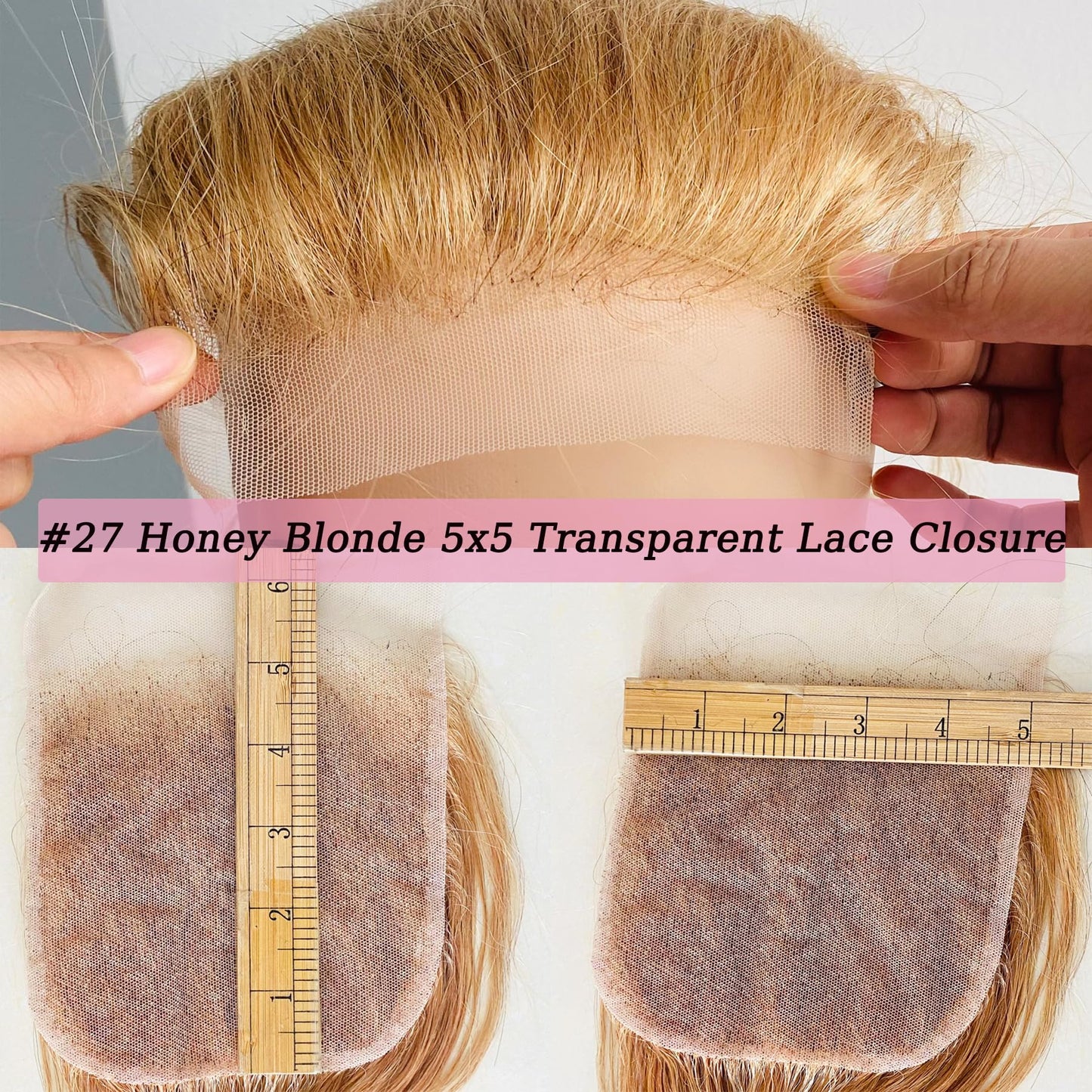Honey Blonde Closure 5X5 Lace Closure Color #27 Closure 10a Human Hair Natural-Hair-Line Pre Plucked With BabyHair 22 Inch