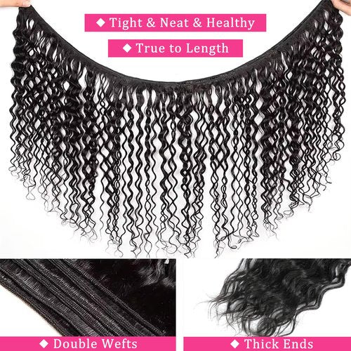 Deep Wave Human Hair Bundles 18 20 22 Inch 100% Unprocessed Brazilain Virgin Hair Water Curly Human Hair Natural Wave Wet and Wavy Bundles Human Hair Extensions