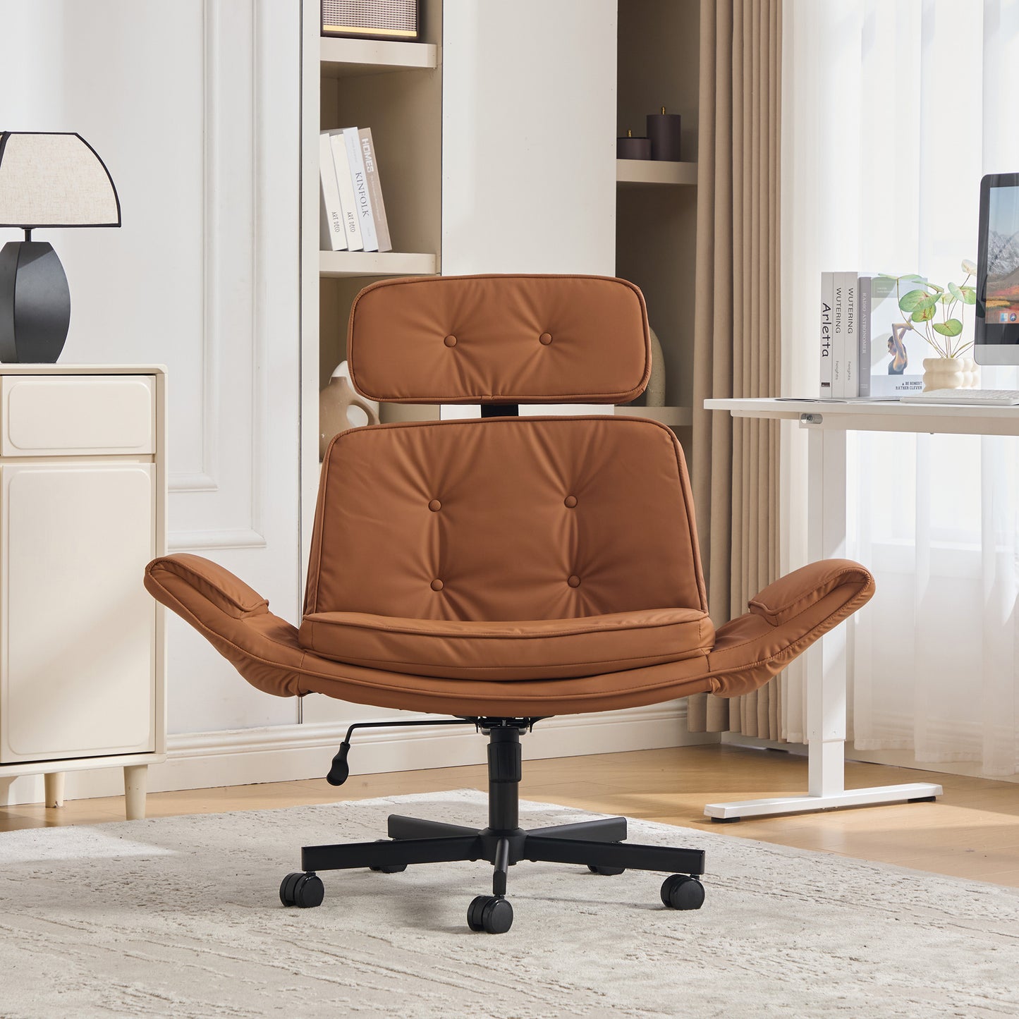 Criss Cross Chair with Adjustable Armrests and Wheels - Brown