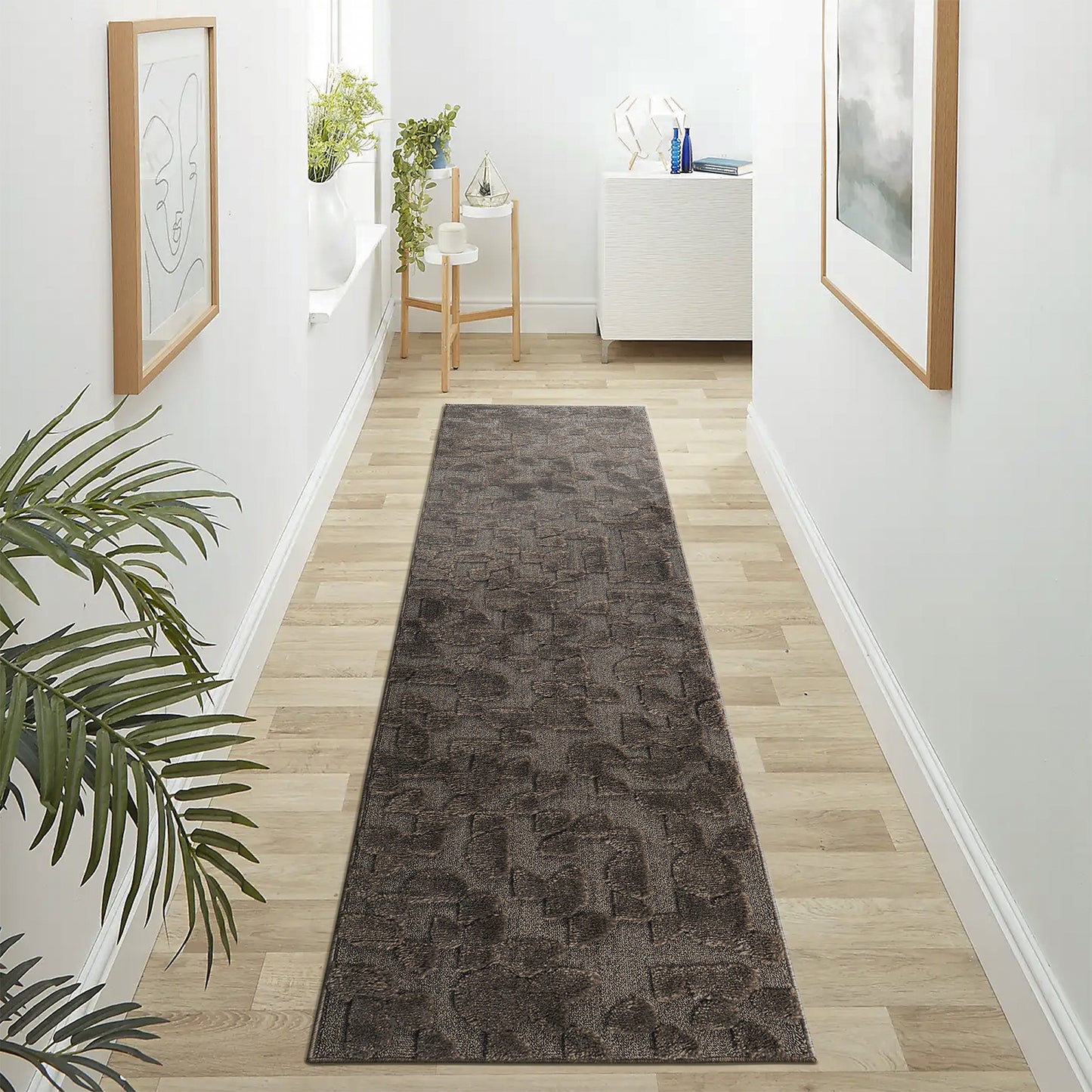 Step Collection High-Low Brown Indoor Runner Rug, 2'2''x8', Modern,