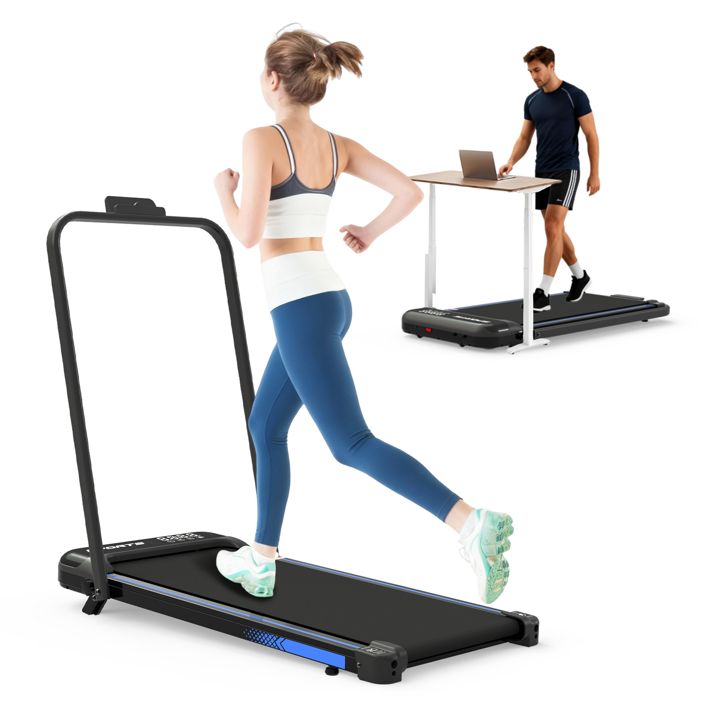 3 in 1 Foldable Under Desk Treadmill with Incline - Black