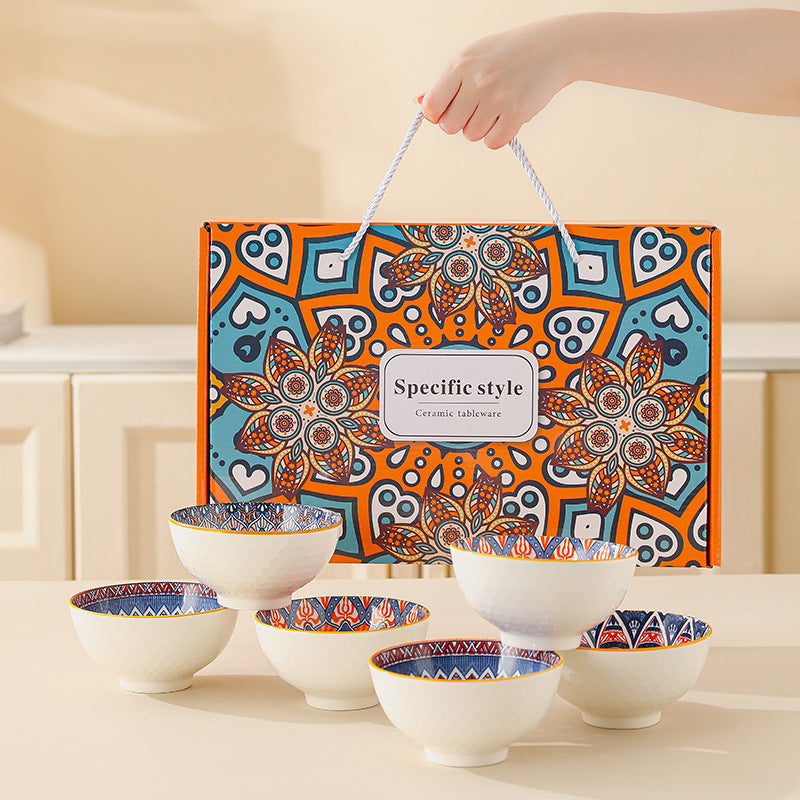 Porcelain Dinnerware Set - 4 Bowls & 2 Plates for Kitchen & Dining