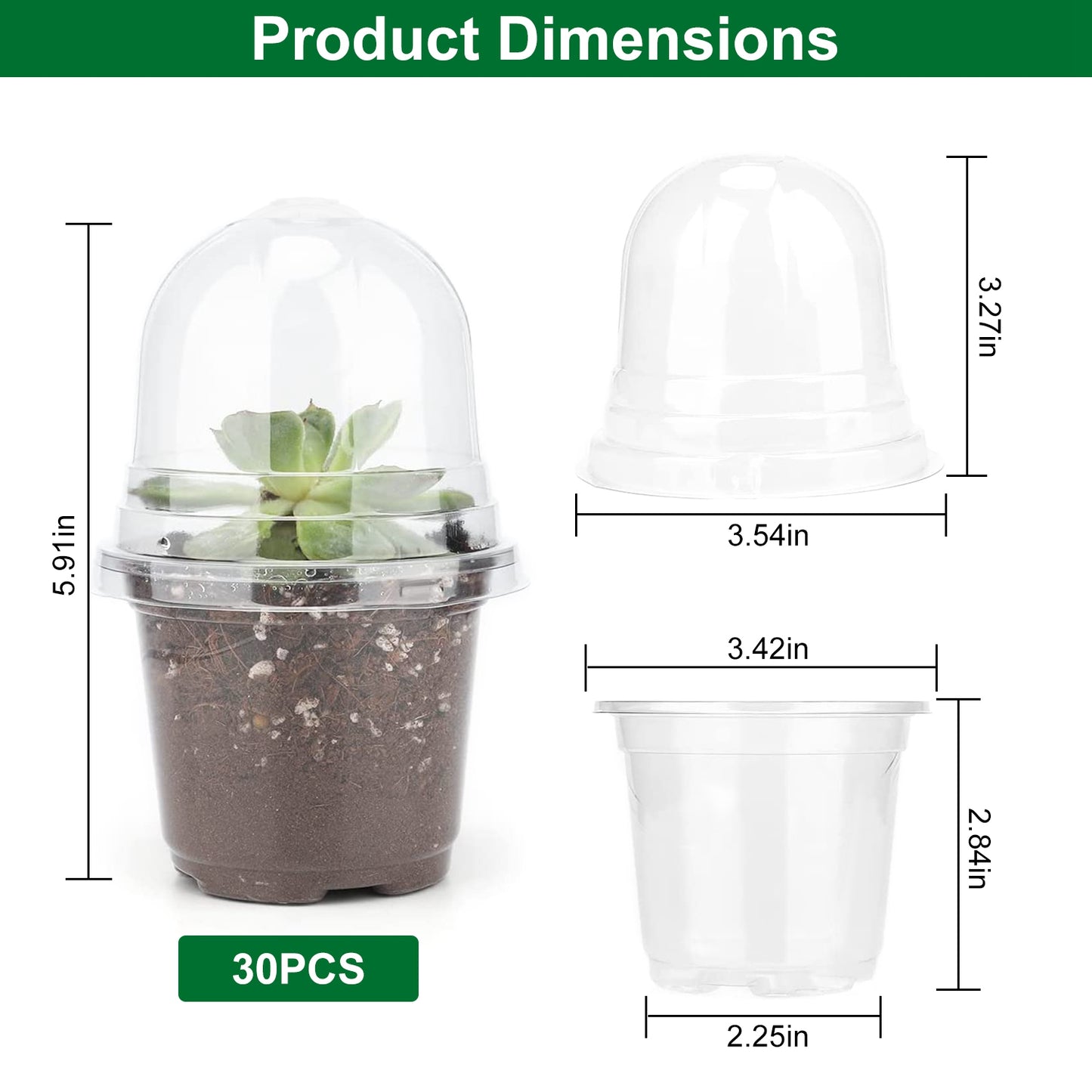 30 Pack Plant Nursery Pots with Humidity Domes and Drainage Holes
