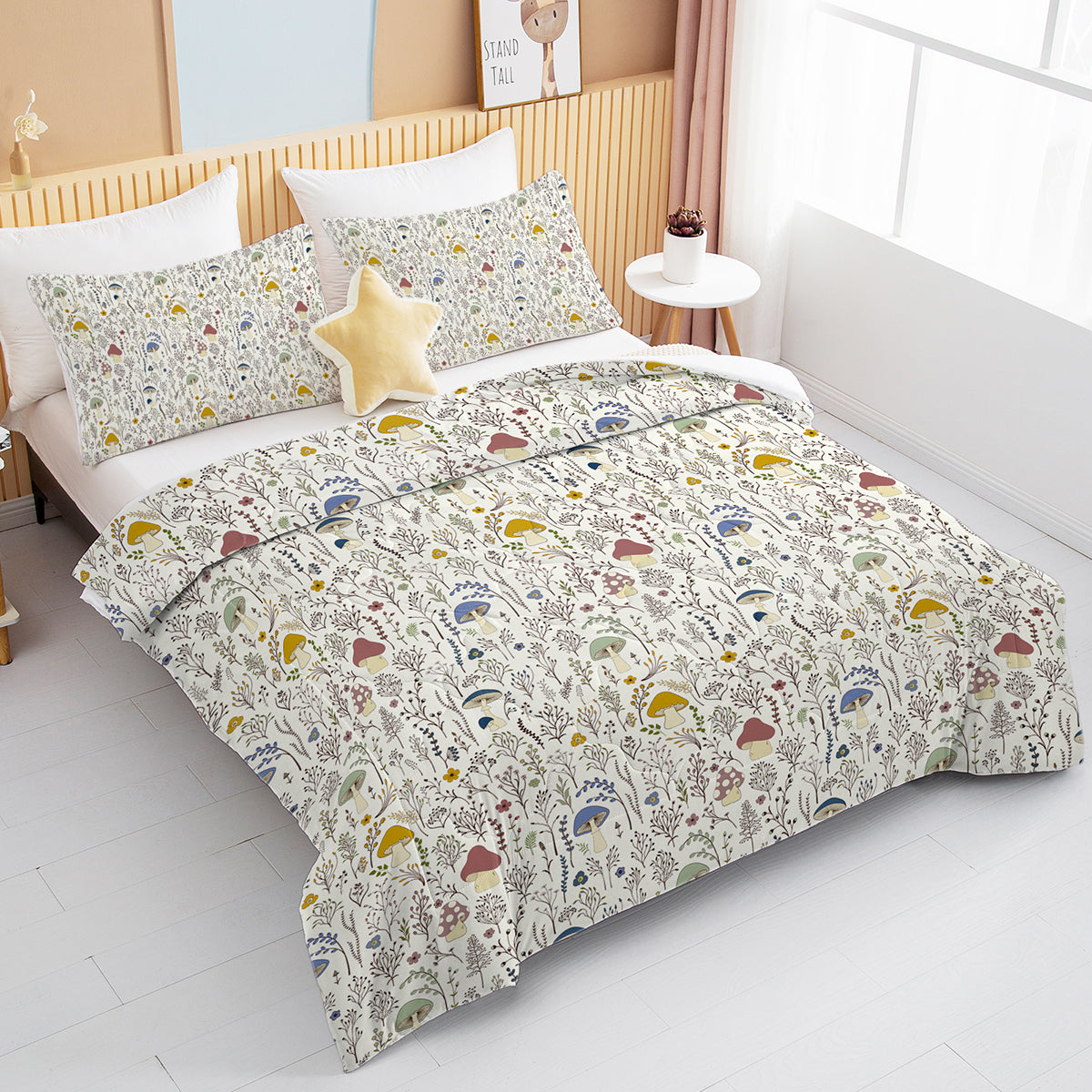 3-Piece Mushroom Comforter Set - Soft Microfiber Bedding