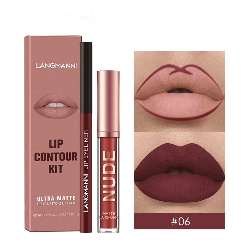 Lip Liner and Matte Lip Gloss Set - No Stain, Multiple Colors