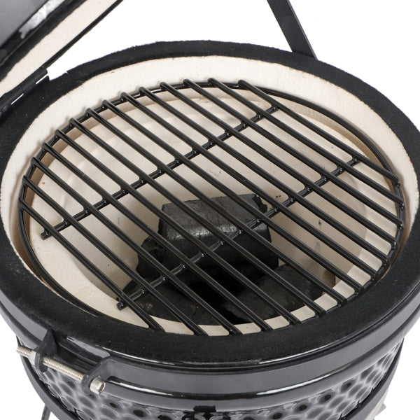 13in Round Charcoal Ceramic Grill Black for Outdoor Barbecue