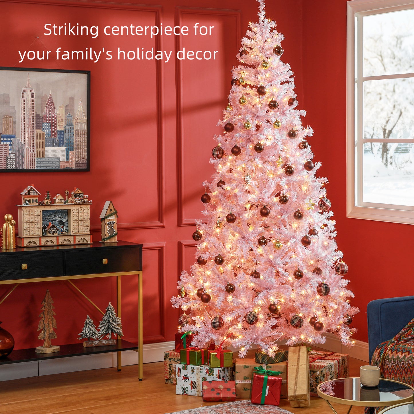 7.5' Prelit Pink Christmas Tree with 500 LED Lights & 1346 Tips