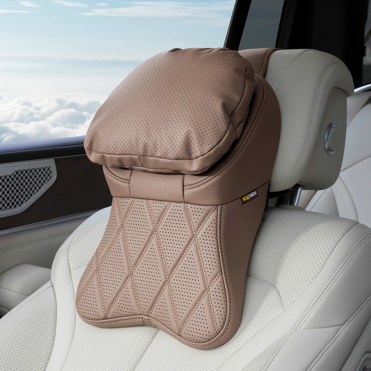 Car Leather Headrest Pillow Lumbar Support Cushion - Stain-Resistant Memory Foam