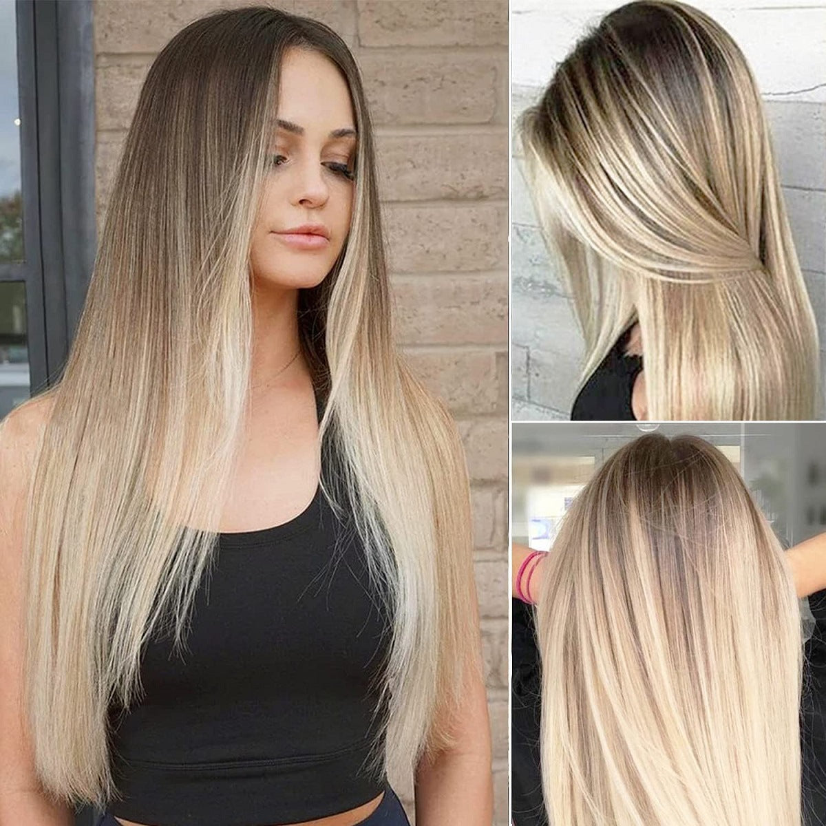 European & American Style Women's Golden Brown Gradient Wig Long Straight Hair