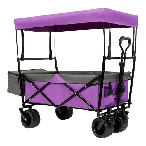 Large Capacity Collapsible Wagon with Canopy and Mosquito Net - All-Terrain Wheels, Foldable Garden Cart