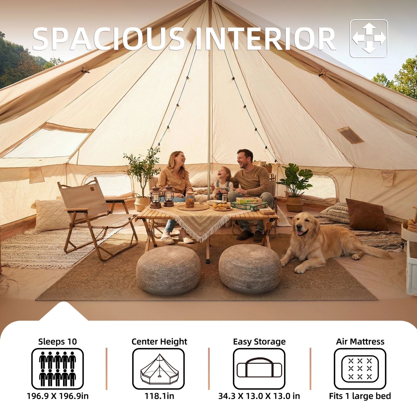 16.4FT Green Waterproof Bell Tent with Stove Jack - 10 Person Glamping Yurt