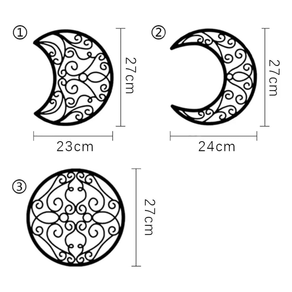Crescent Moon Wall Art Set of 5 - Wrought Iron Decor