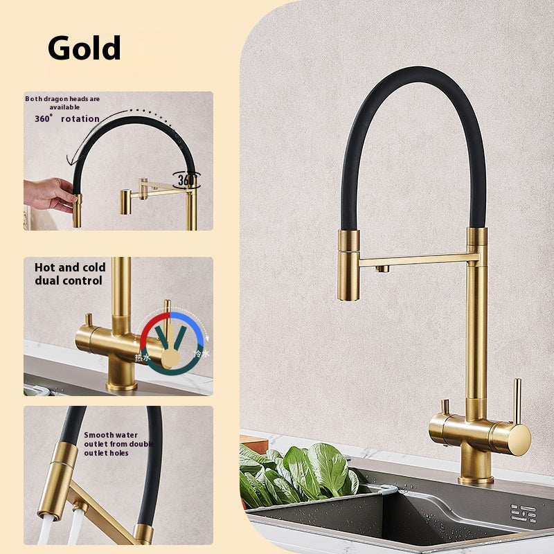 Copper Kitchen Faucet Three-in-One Water Tap with Multiple Finish Options
