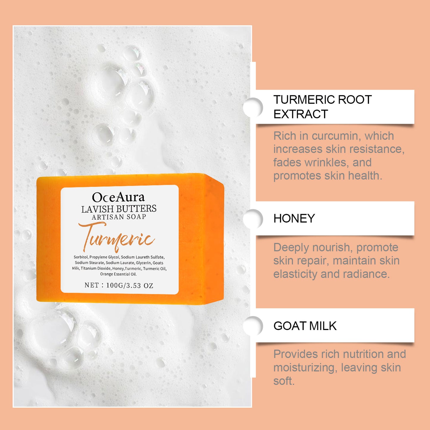 Turmeric Body Soap - Hydrating & Smoothing Skin Care Bar, 100g