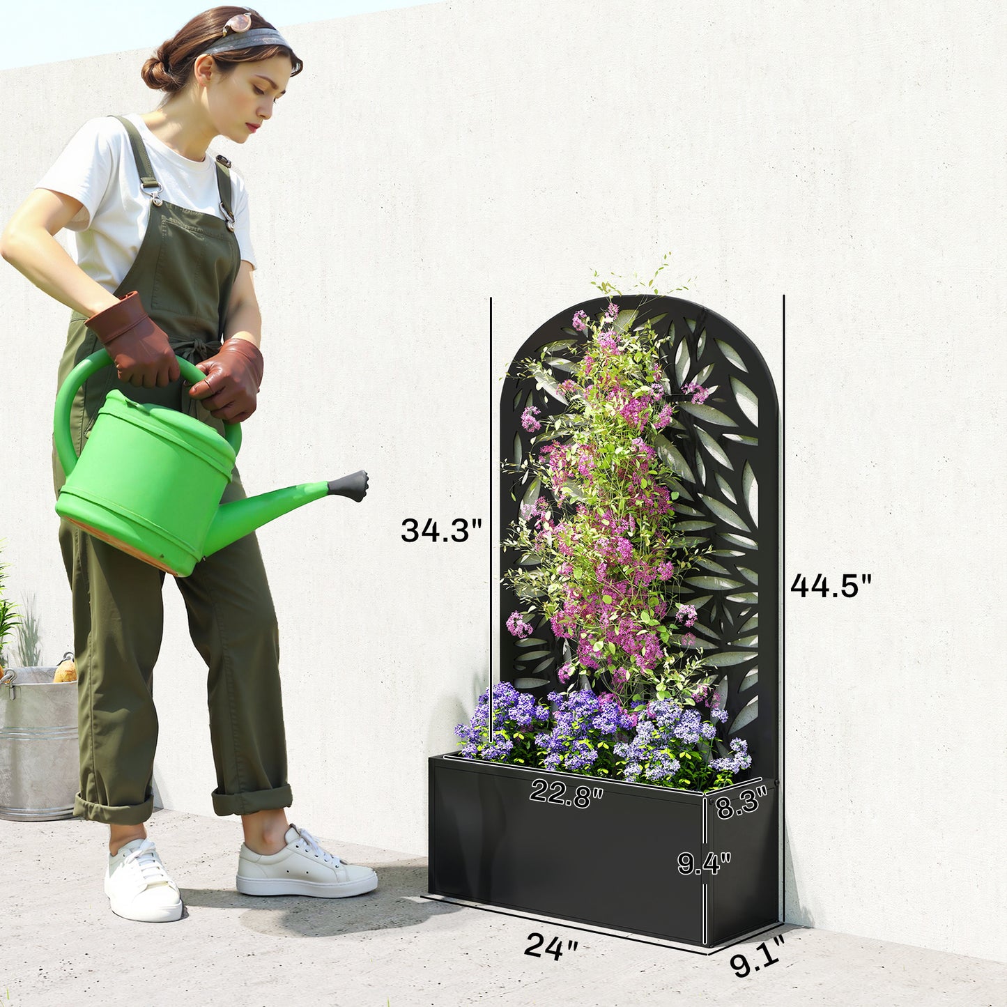 Metal Garden Bed with Trellis for Climbing Plants - Freestanding or Wall Mount