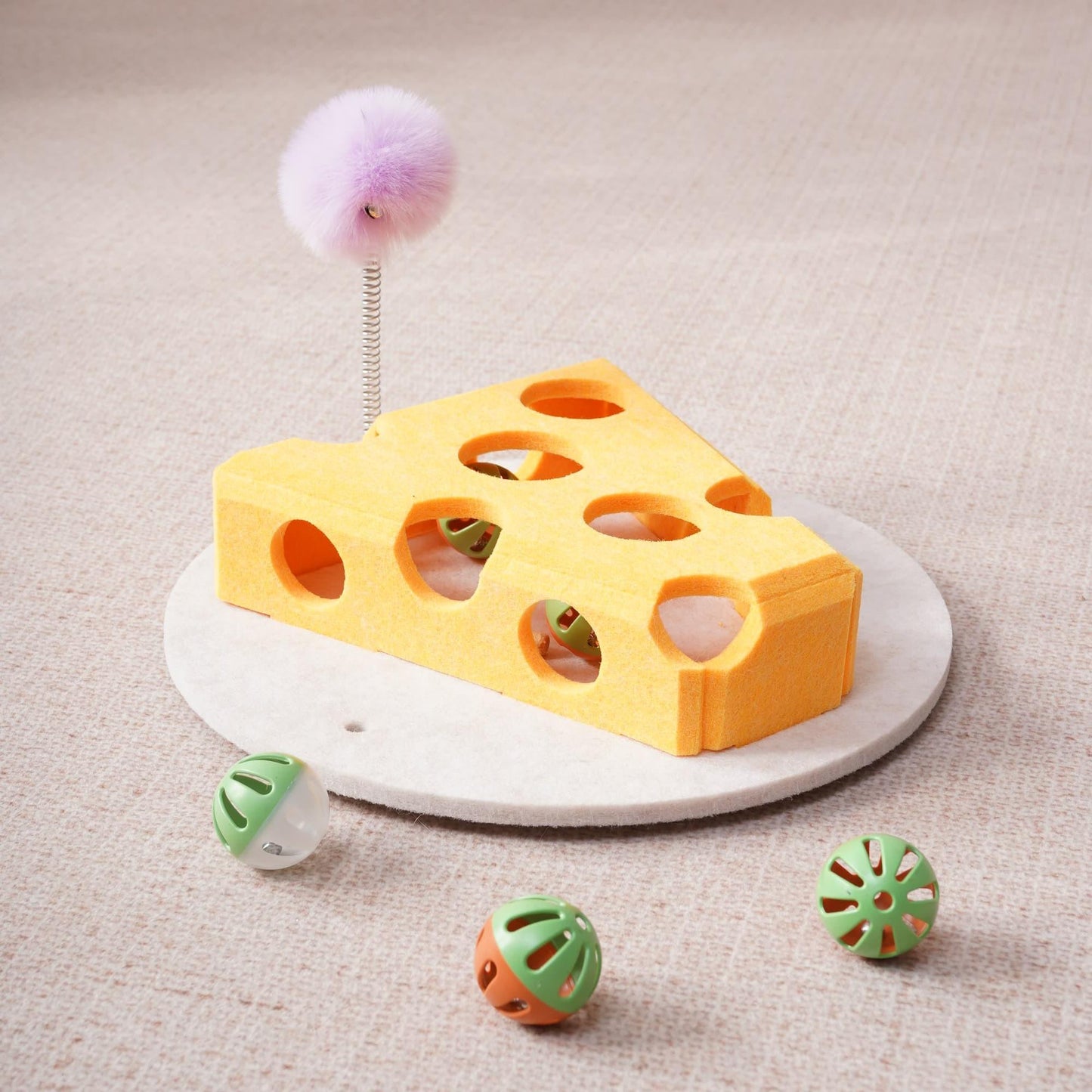 Cat Puzzle Toy with Balls and Spring Teaser | Interactive Indoor Cat Toy with Suction Cup Base