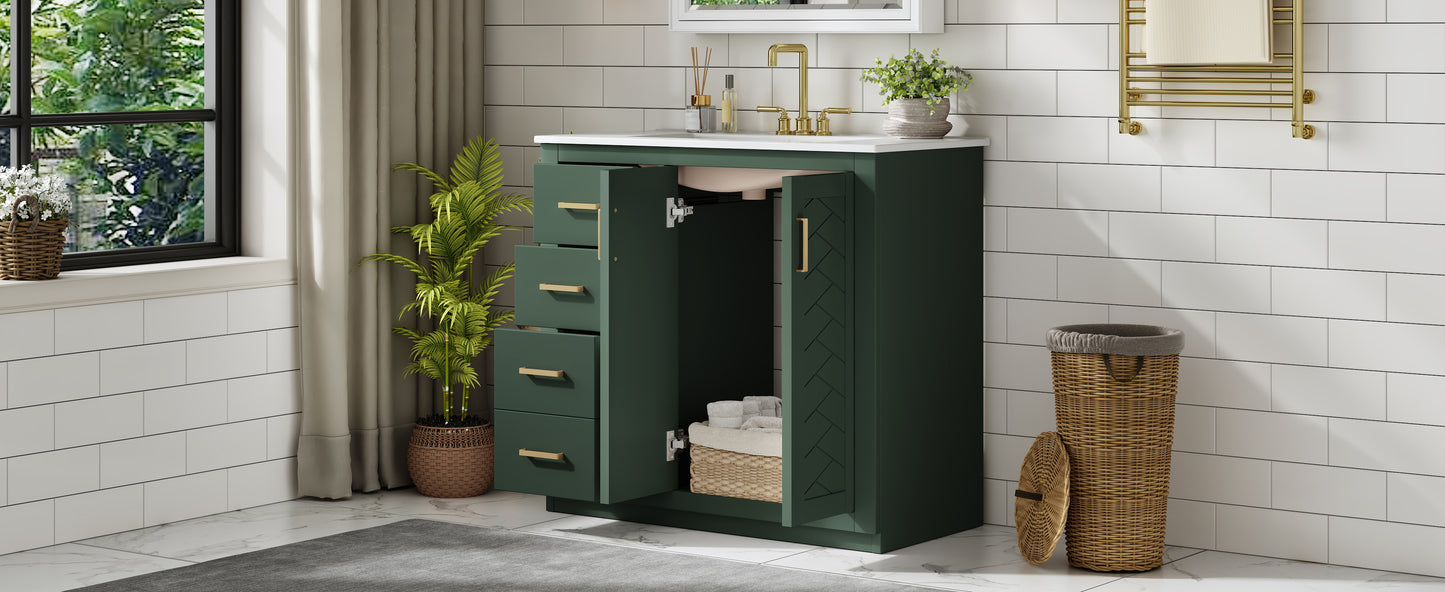 36-Inch Green Bathroom Vanity with Ceramic Sink & Storage Cabinet