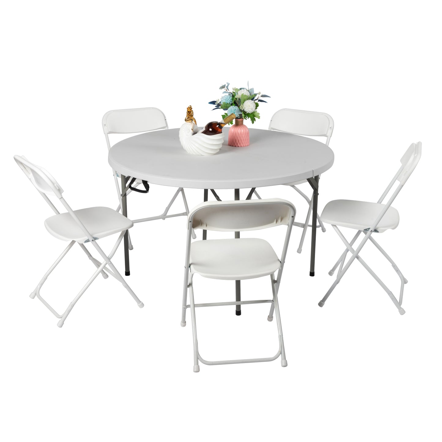 48-Inch Round Folding Table with Handle & Steel Legs - White