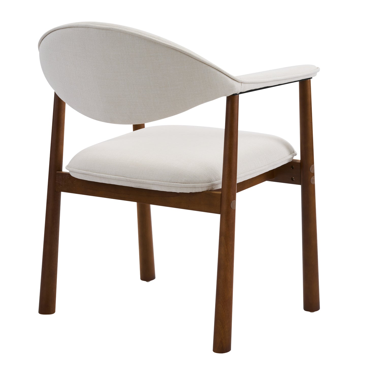 Upholstered Dining Chairs Set of 2 - Beige Fabric & Walnut Wood