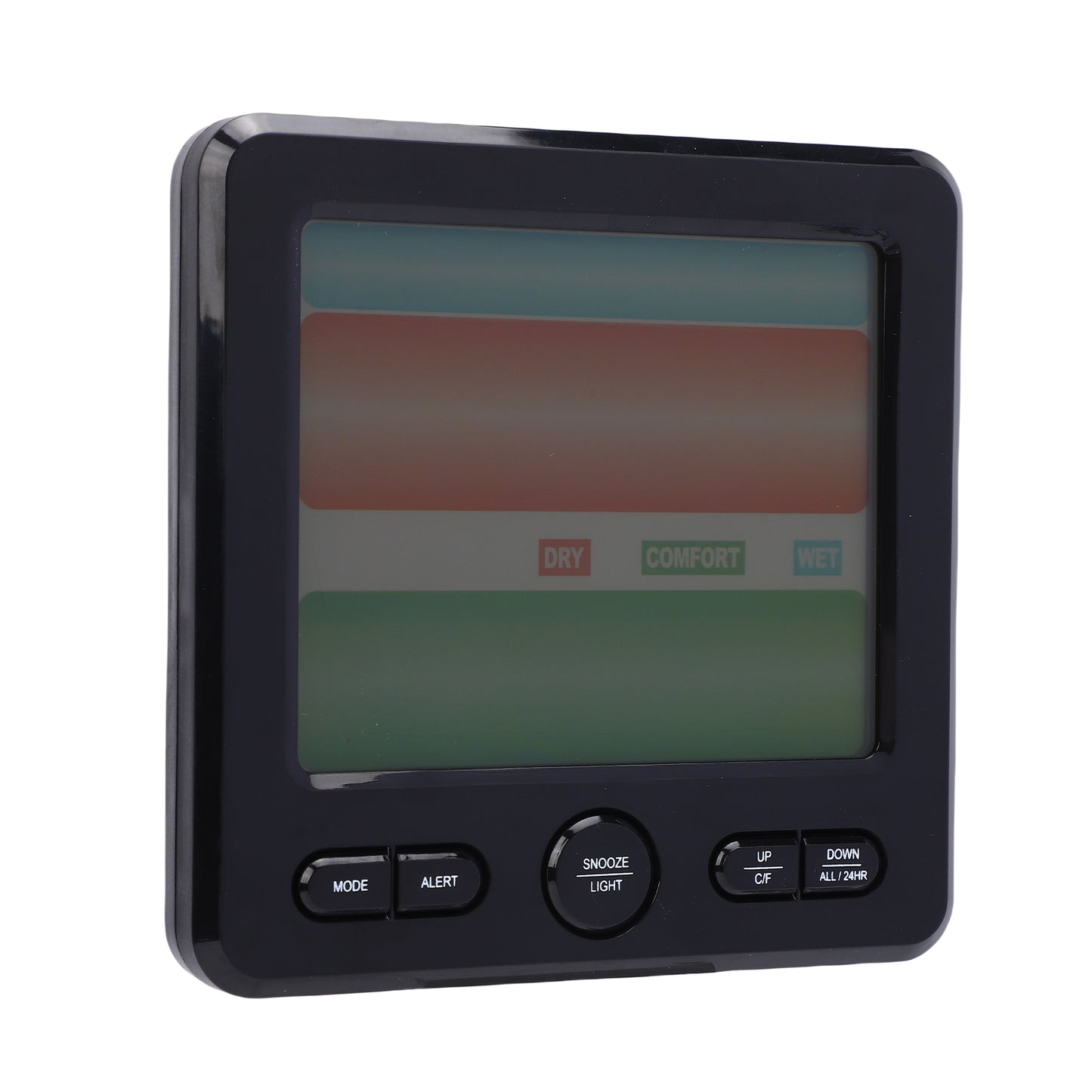 Indoor Temperature and Humidity Monitor with Clock and Alarm, Backlit LCD Display - Black