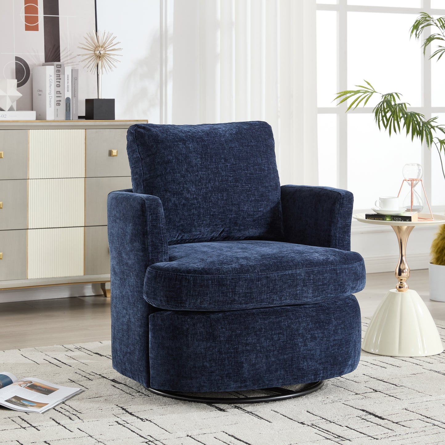 360 Degree Swivel Velvet Accent Chair - Blue