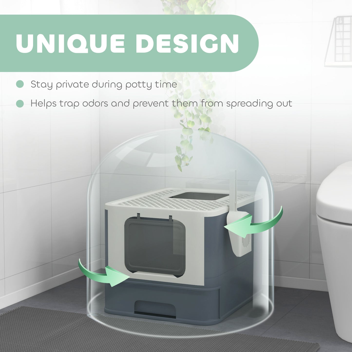 Large White Cat Litter Box with Lid, Scoop & Top Exit for Easy Cleaning