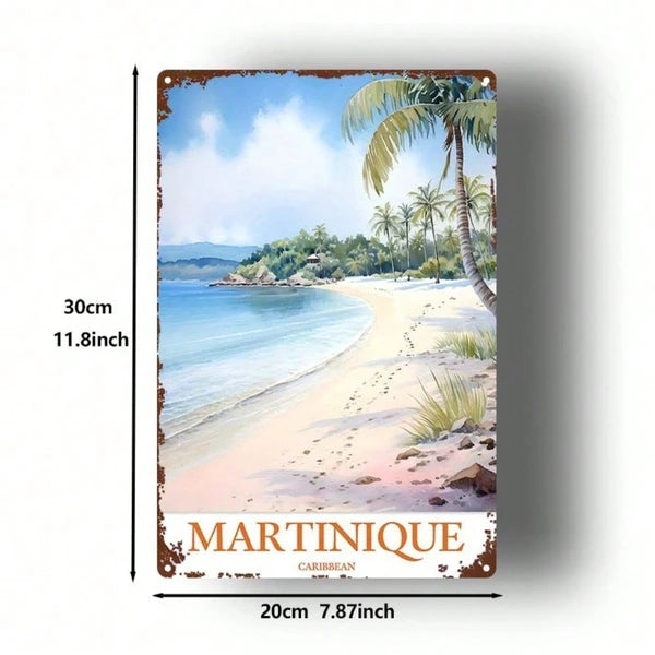Vintage Tropical Beach Metal Sign - 8x12 Inch Wall Art