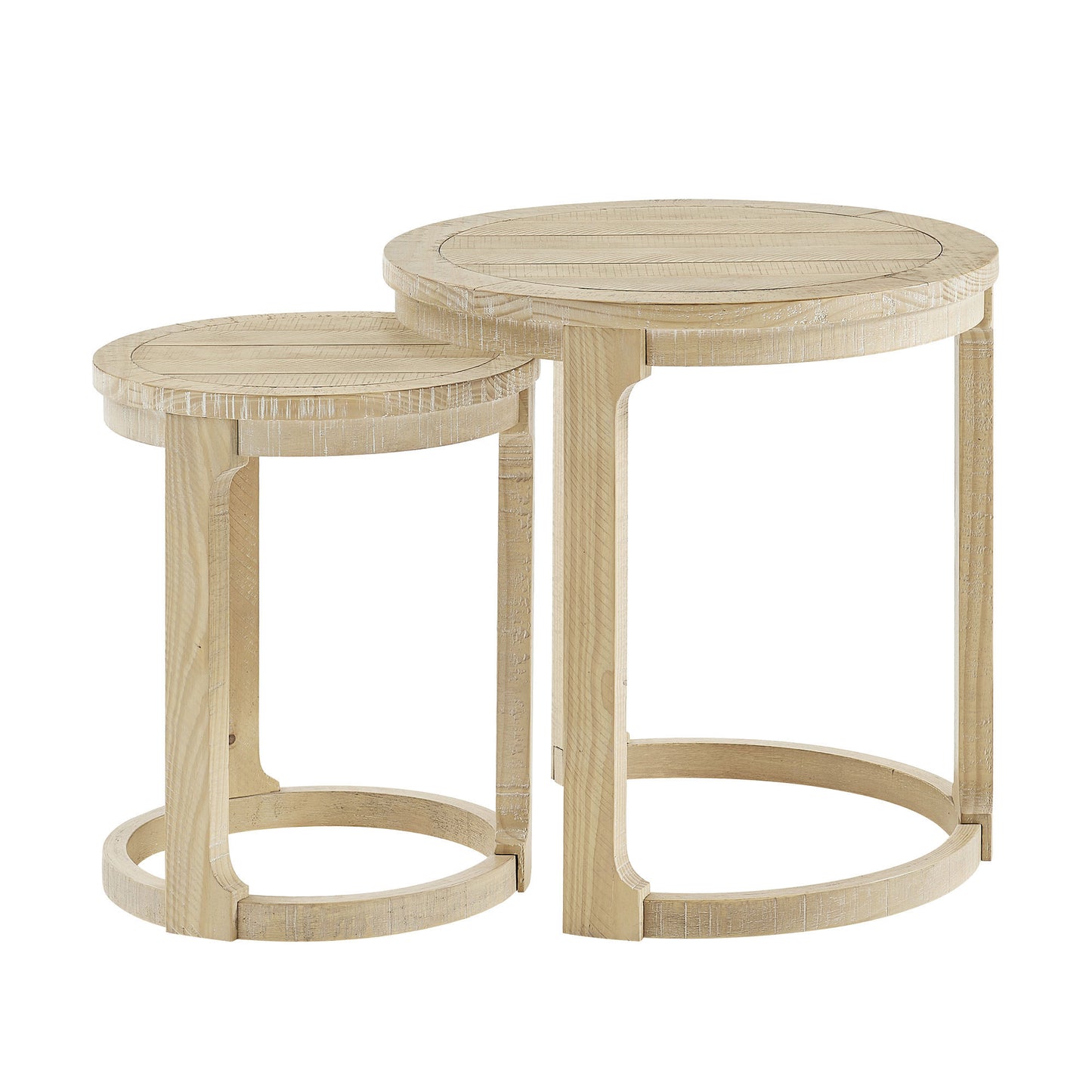 24-Inch Round Wooden Coffee Table Set - Oak Finish, 2-Piece