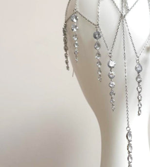 Rhinestone Tassel Headband - Silver