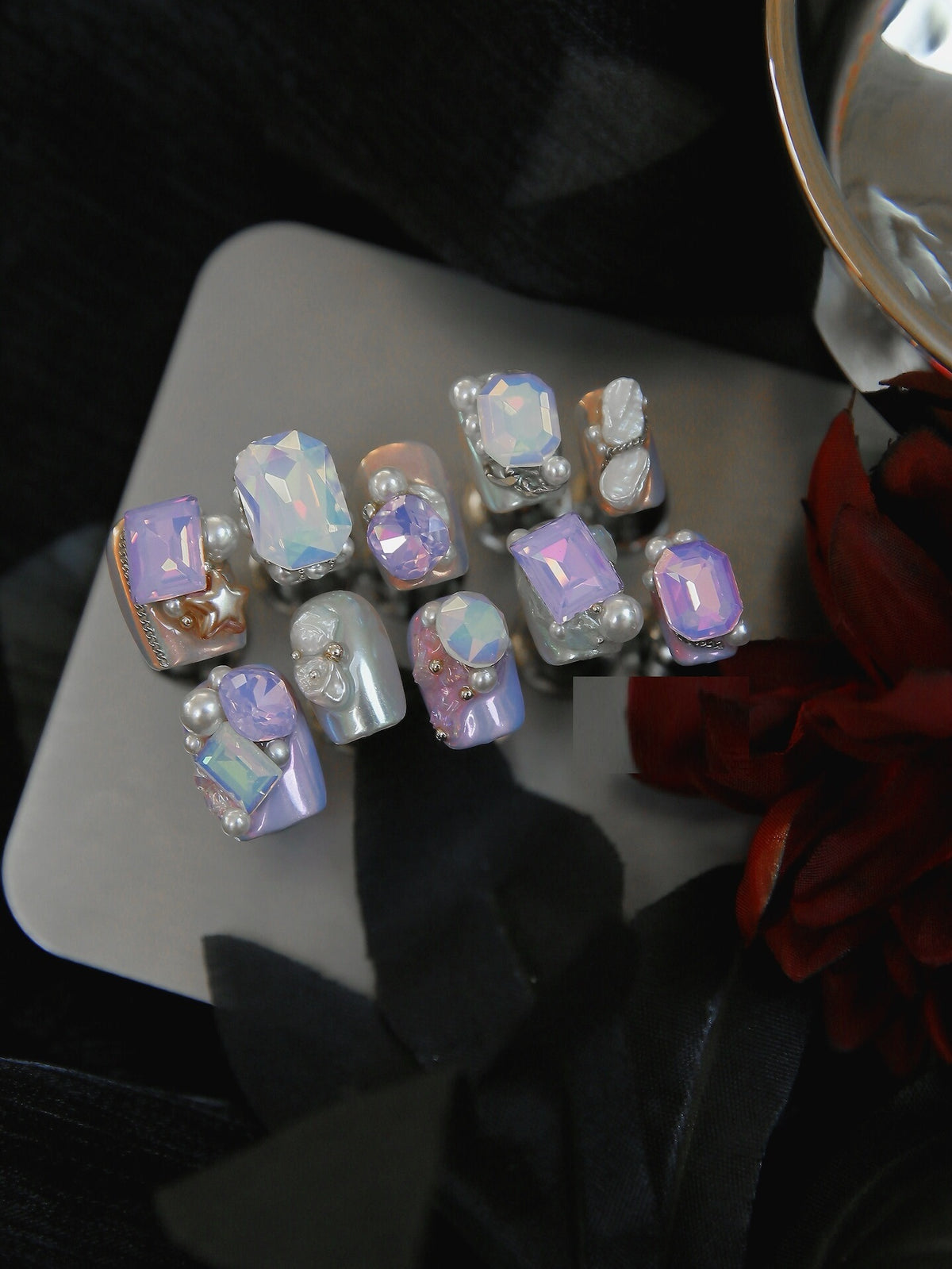 Nail Art Kit with Fairy Crown Design and Tourmaline Gem for Manicure - Multiple Sizes