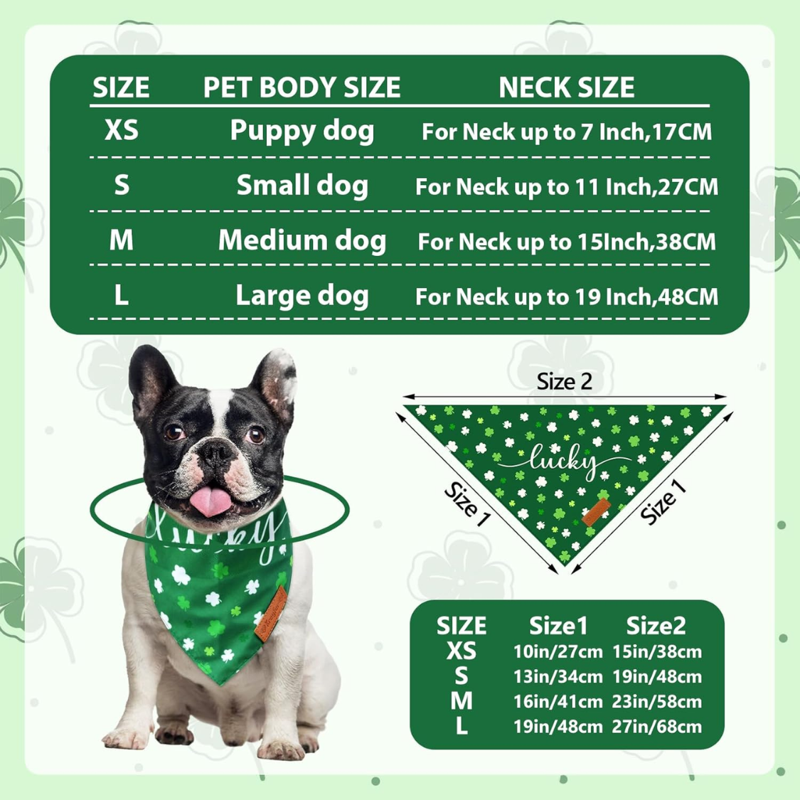 Reversible St. Patrick's Day Dog Bandanas Set - Green Shamrock Design, Double-Sided