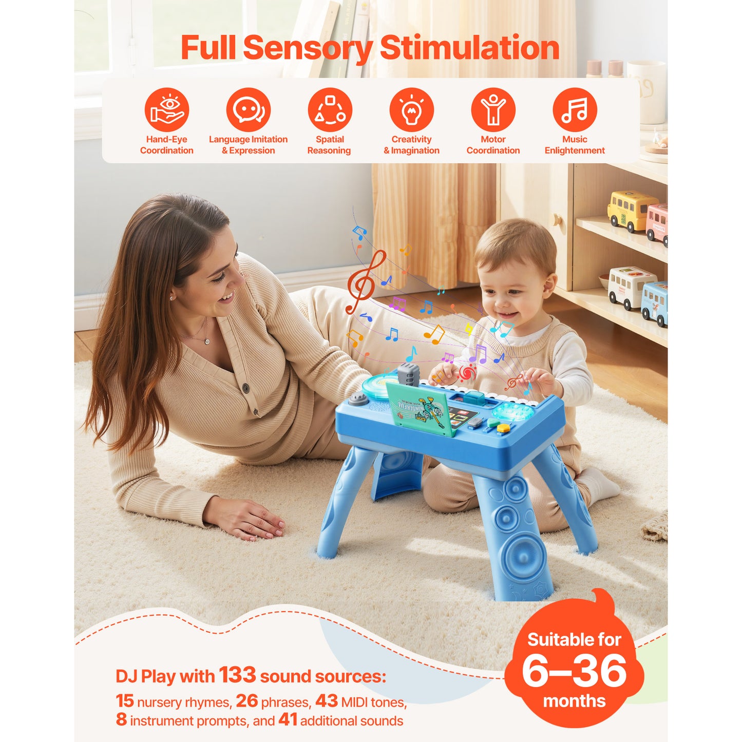 Baby Musical Activity Table with 133 Sounds LED DJ Turntable & Recording - Toddler Toy Gift