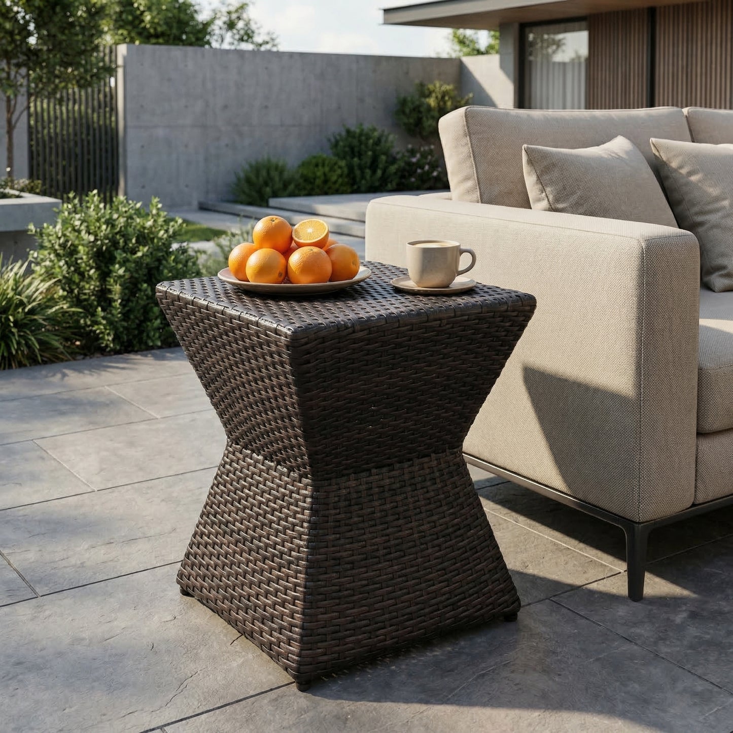 Outdoor Wicker End Table - Brown Multi, 16"