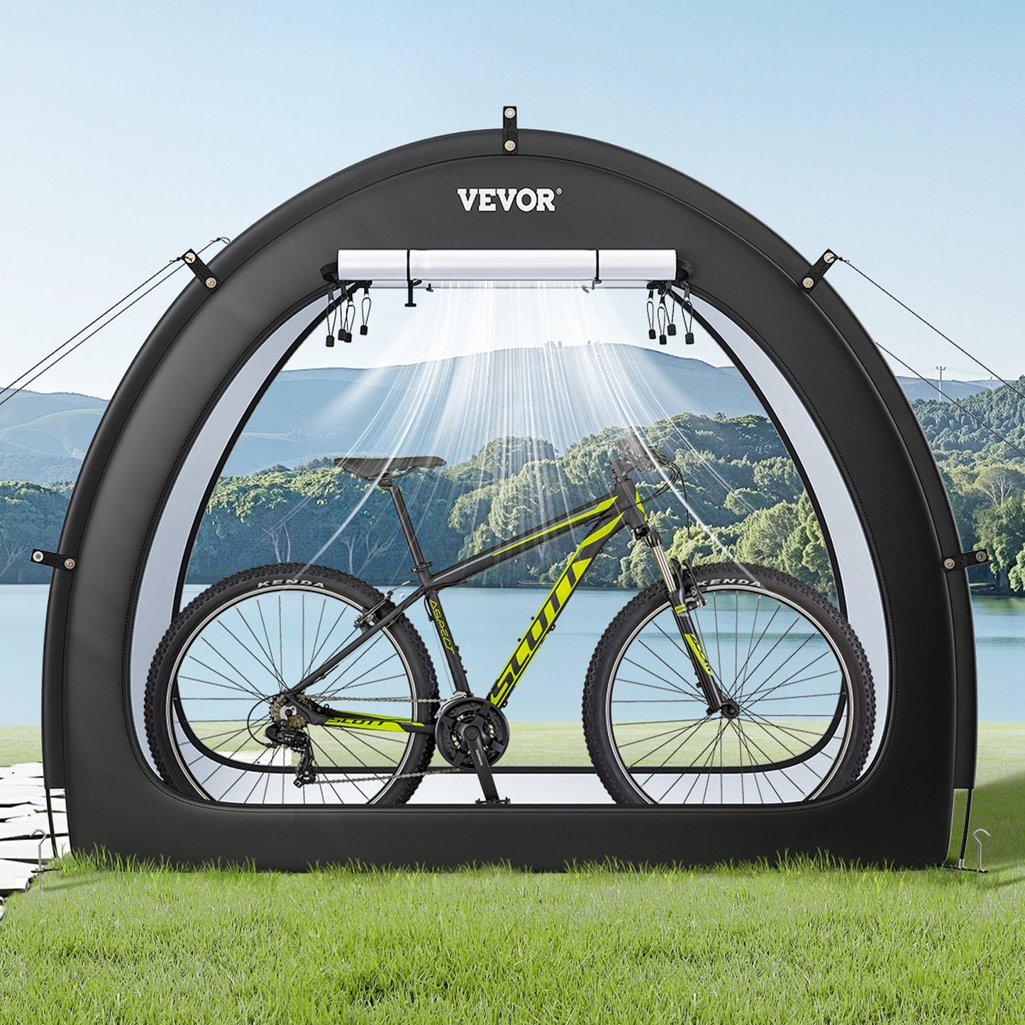 Outdoor Bike Storage Tent Waterproof Fan-Shaped Shed for 1-2 Bikes