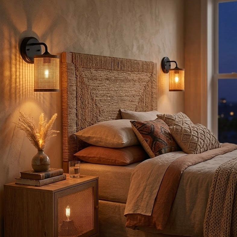 Reef Single Lights Wall Sconce With Natural Rattan Shade Rustic