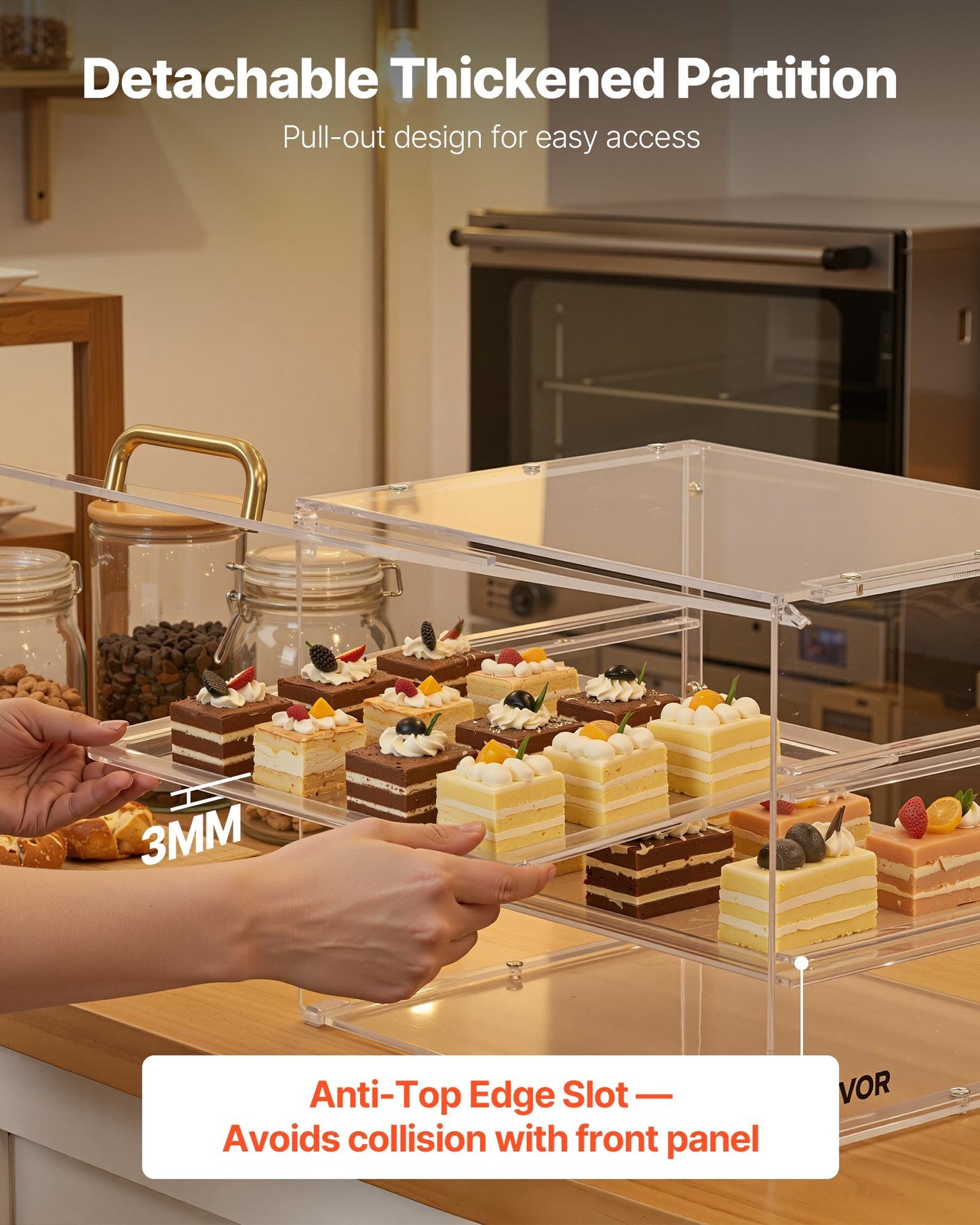 Clear Acrylic Bakery Display Case 3-Tier Pastry Counter with Flip-Up Door