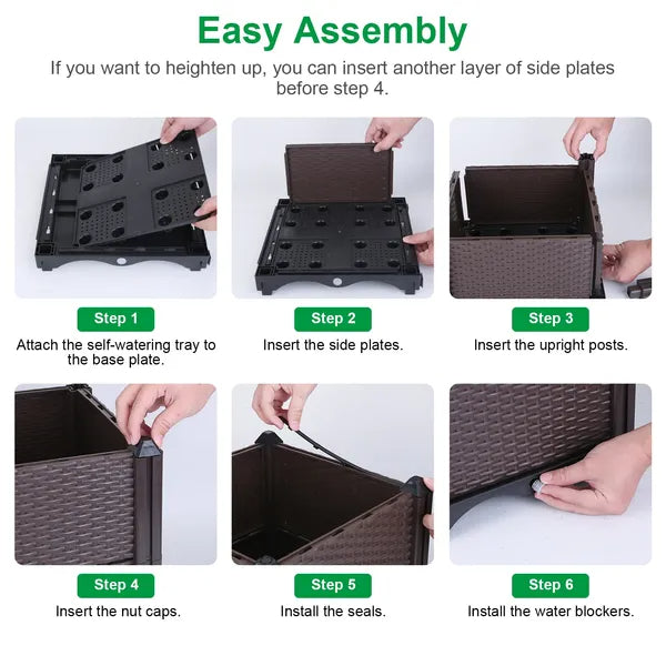 Self-Watering Raised Garden Bed with Water Tray - Rectangle Planter for Flowers Vegetables Herbs