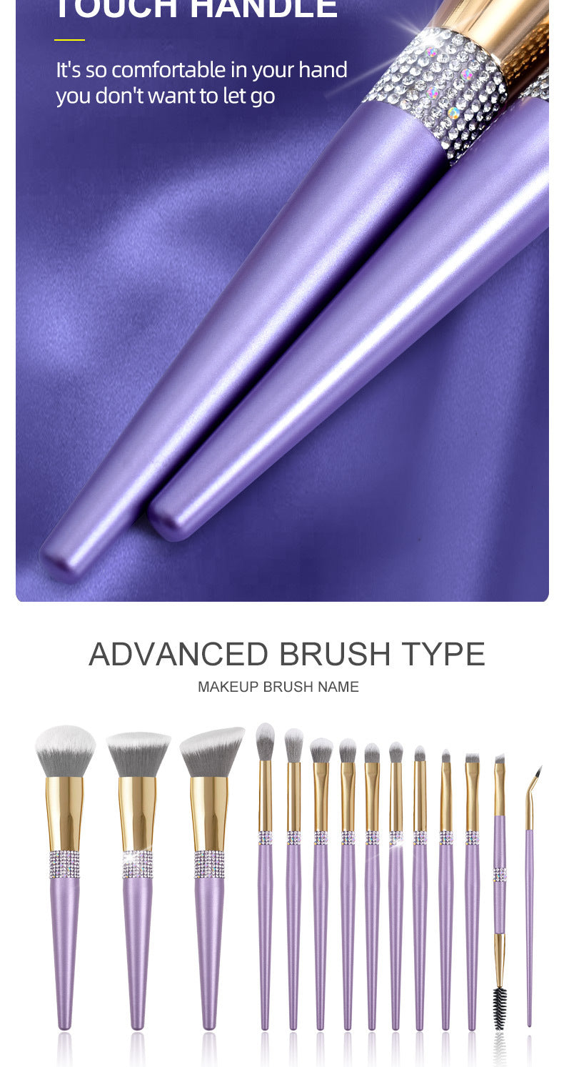 10-Piece Lilac Makeup Brush Set with Diamond Accents - Cosmetic Tools