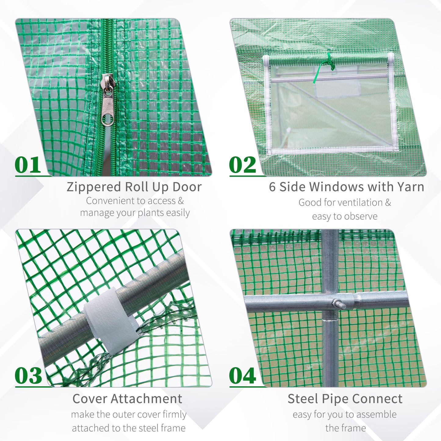 Outdoor Walk-In Tunnel Greenhouse 11.5 x 10 x 6.5 ft with Roll-up Windows & Zippered Door - Green
