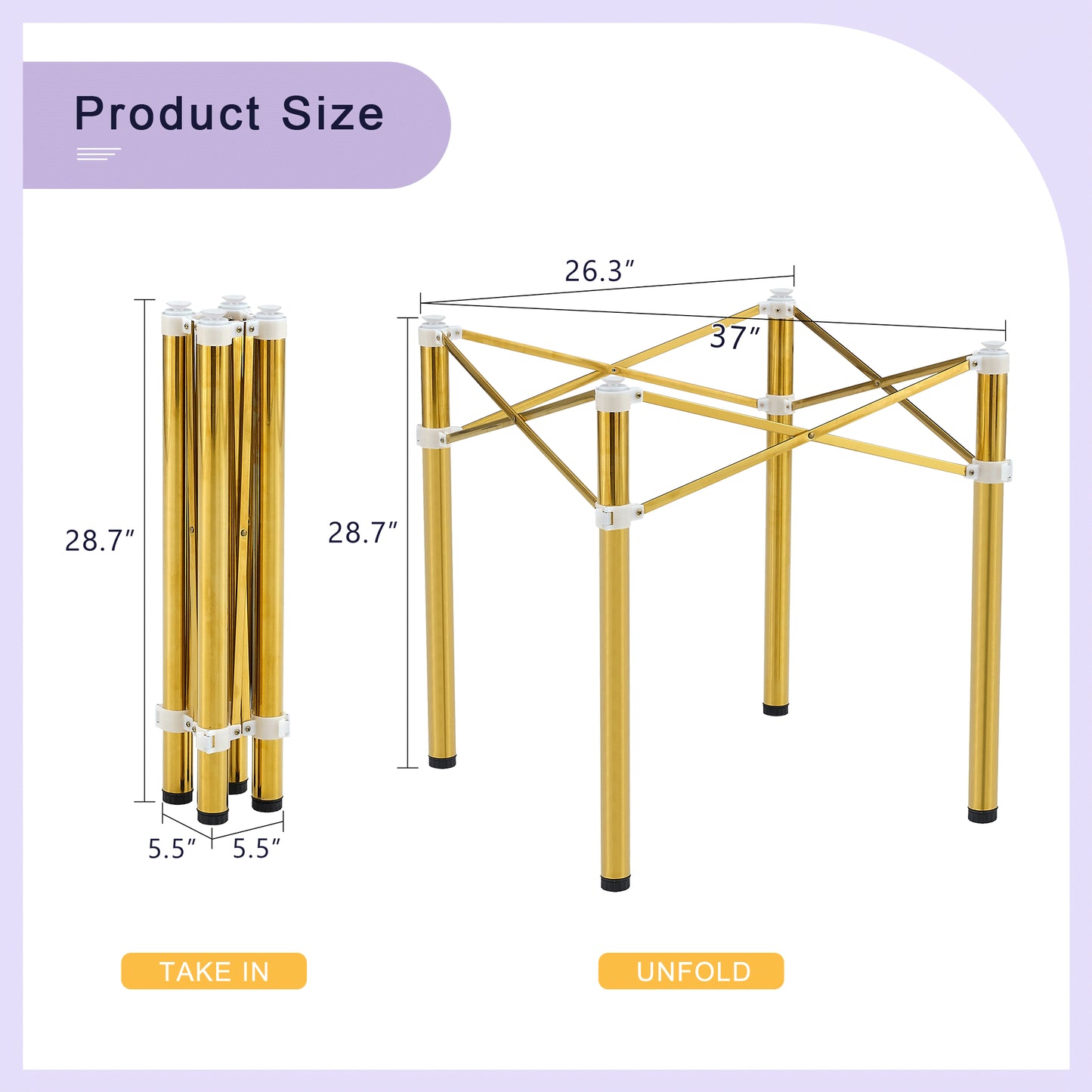 Only Table Leg.Simple Golden Stainless Steel Folding Frame -
