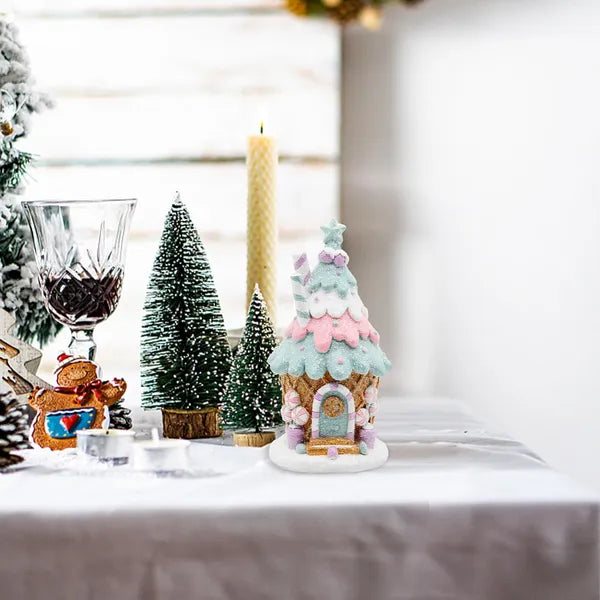 Pastel Pink Gingerbread House Decorations - Christmas Village Decor