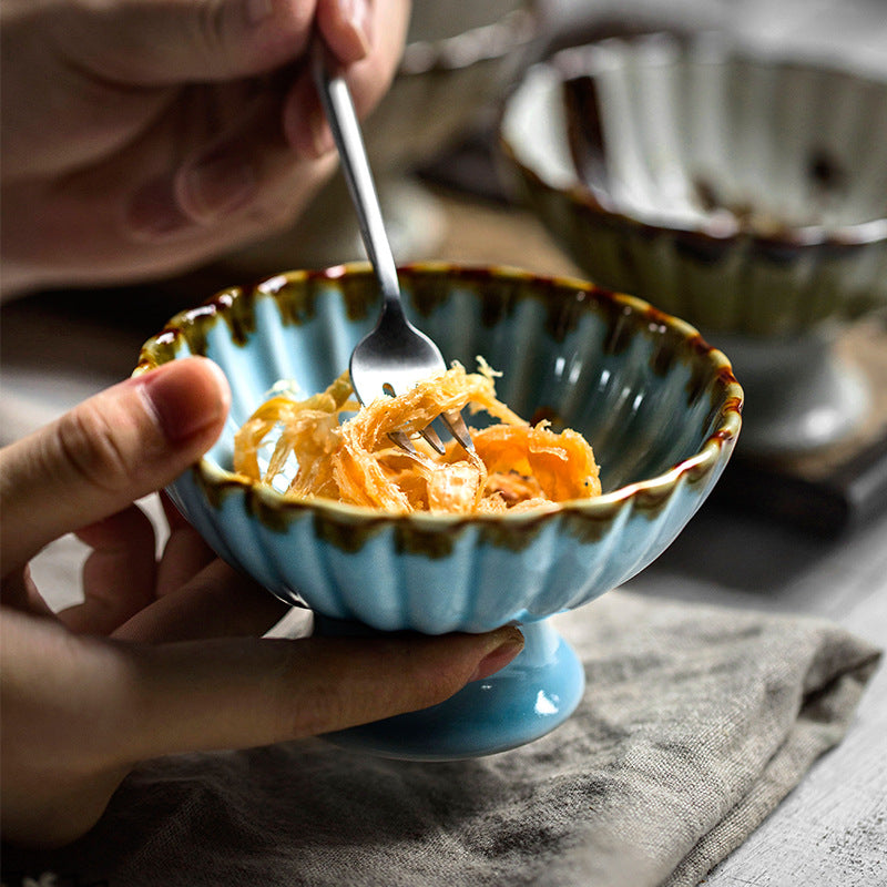 Japanese Retro Ceramic High-Footed Bowl - Vintage Porcelain Tableware
