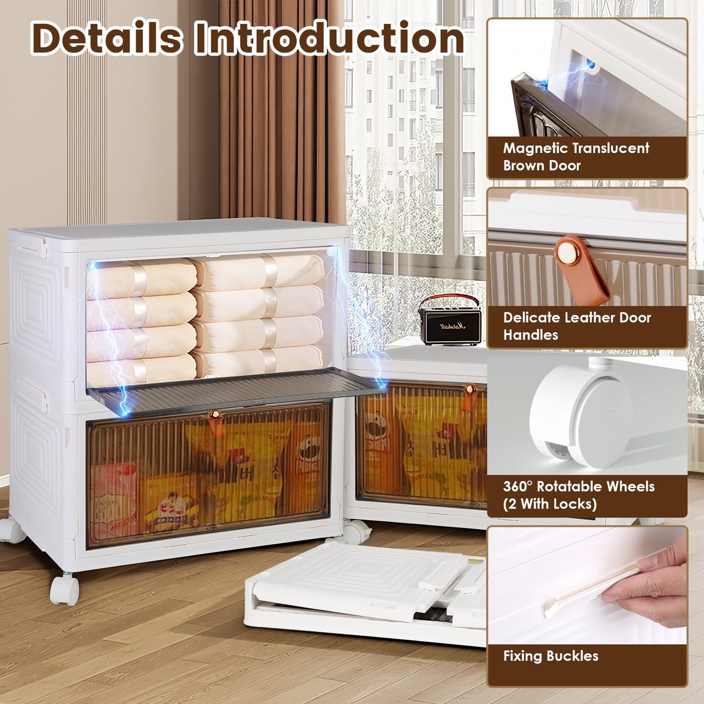 4Pc Foldable Storage Bins With Lid For Home Front Magnetic Door