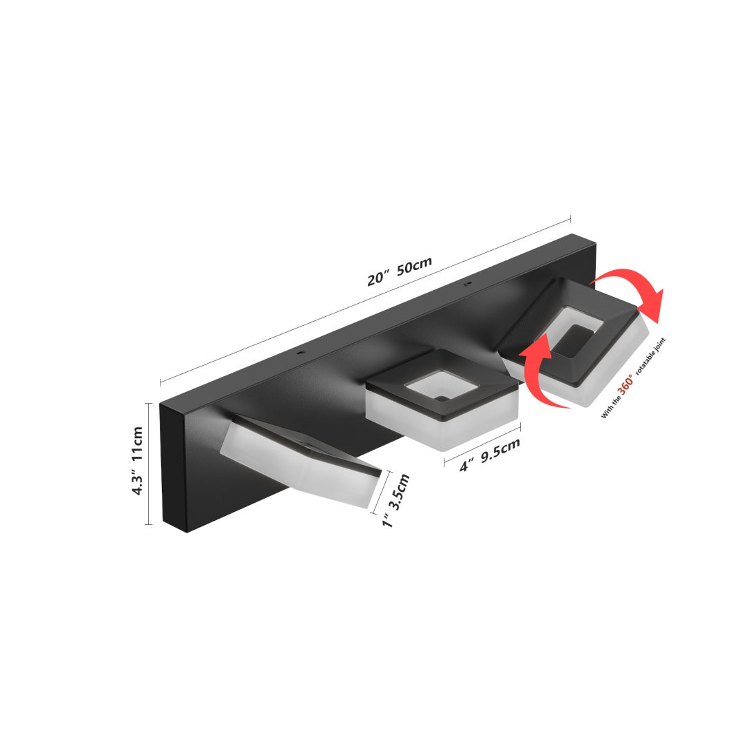 Modern LED Bathroom Vanity Light Fixture - 3-Light, Matte Black, 20-Inch
