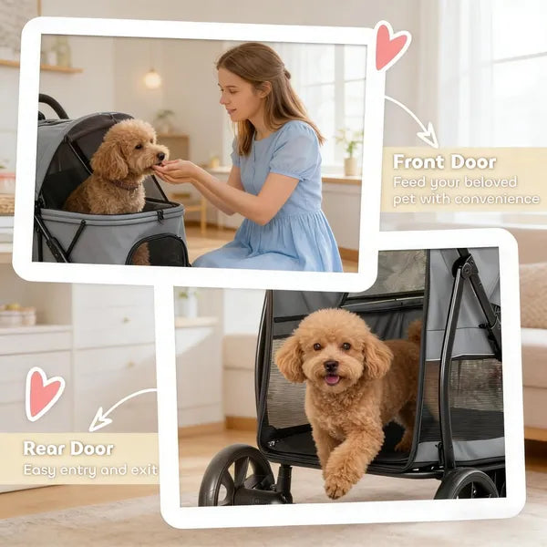 Pet Stroller for Medium Dogs - Foldable All-Terrain Travel Carrier with Mesh Windows