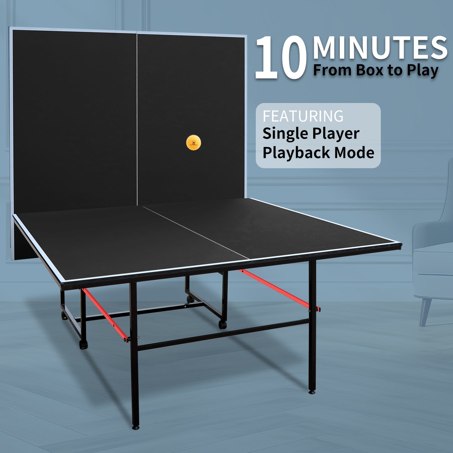 9ft Portable Mid-Size Table Tennis Table Set with Paddles & Balls - Black
