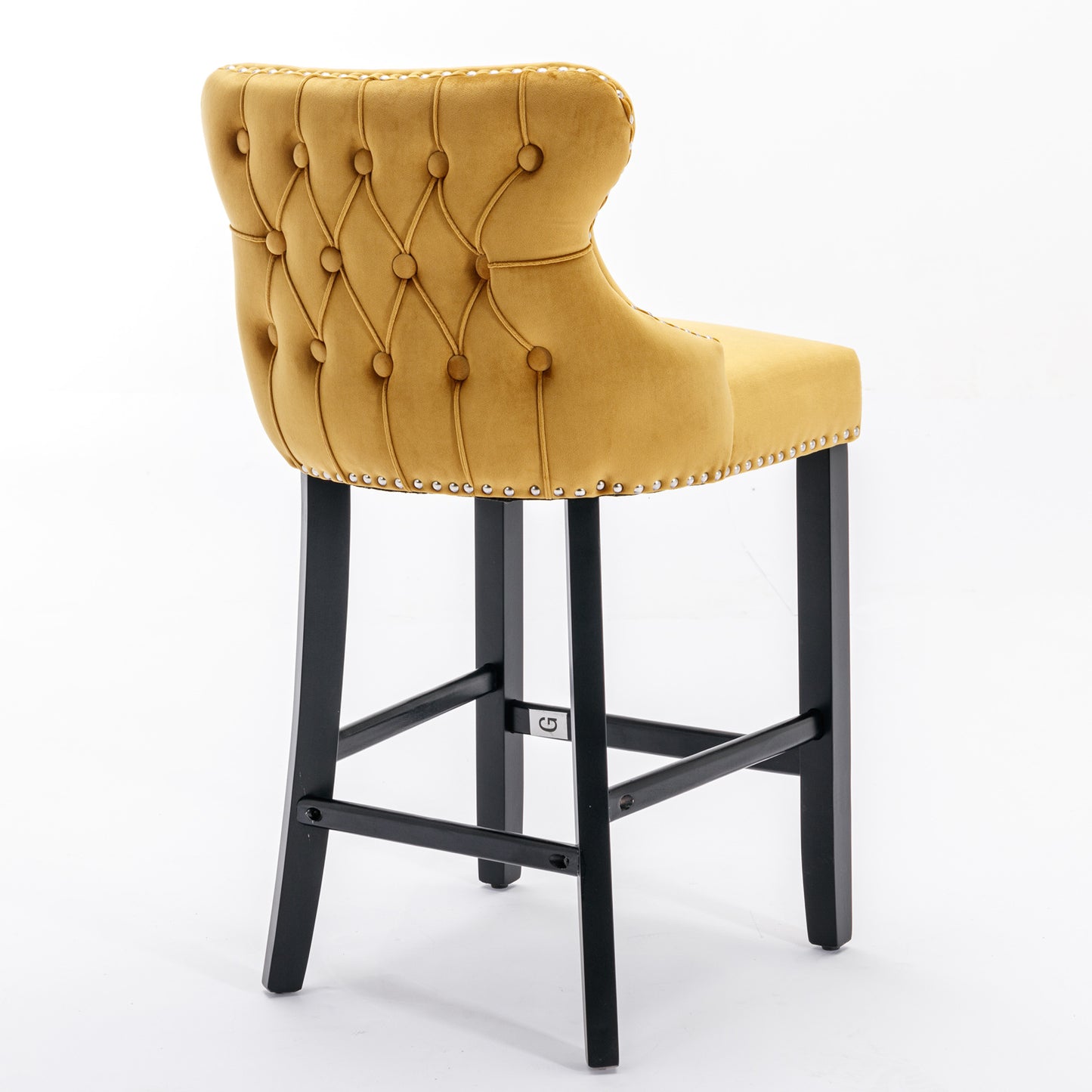 Gold Velvet Upholstered Wing-Back Bar Stools - Set of 2