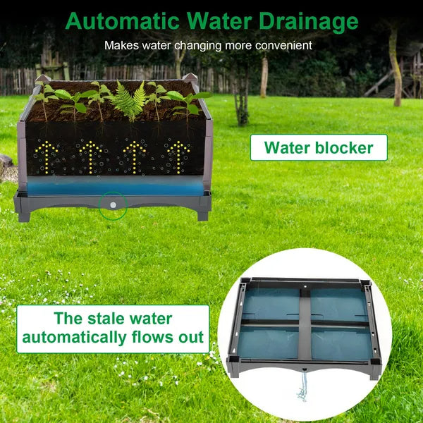 Self-Watering Raised Garden Bed Planting Box with Water Drainage - 30x30x35cm