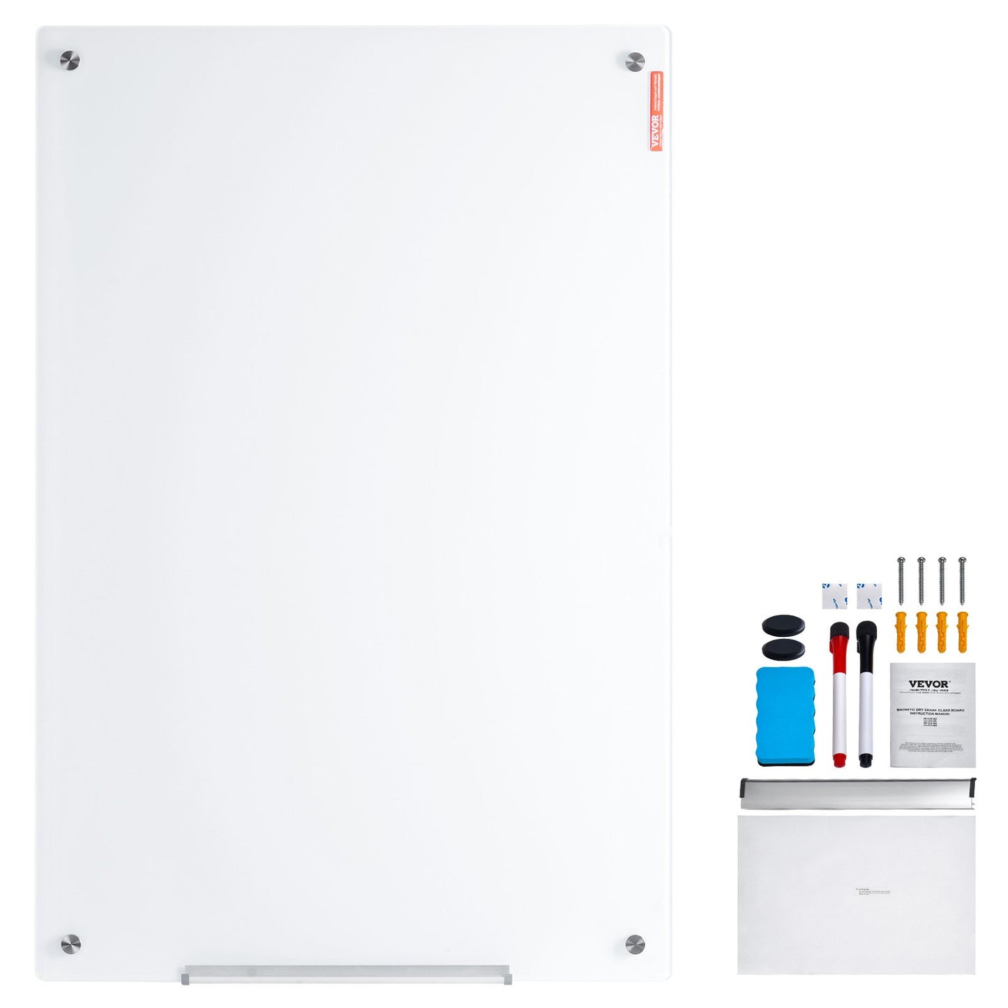 Magnetic Glass Whiteboard 48'x32' - Frameless Dry Erase Board