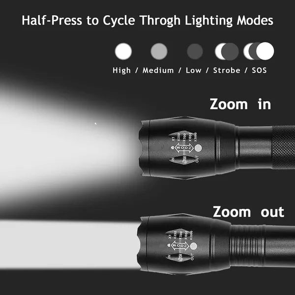 2-Pack Rechargeable LED Flashlight with Zoom Function